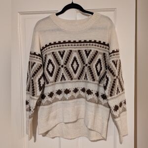 Wonens Old Navy Cream and Brown Geometric Sweater